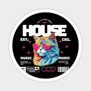 HOUSE MUSIC  - Cool Cat in Shades (white/pink) Magnet